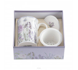 Kubek porcelanowy z zaparzaczem w pudełku ozdobnym Lavender