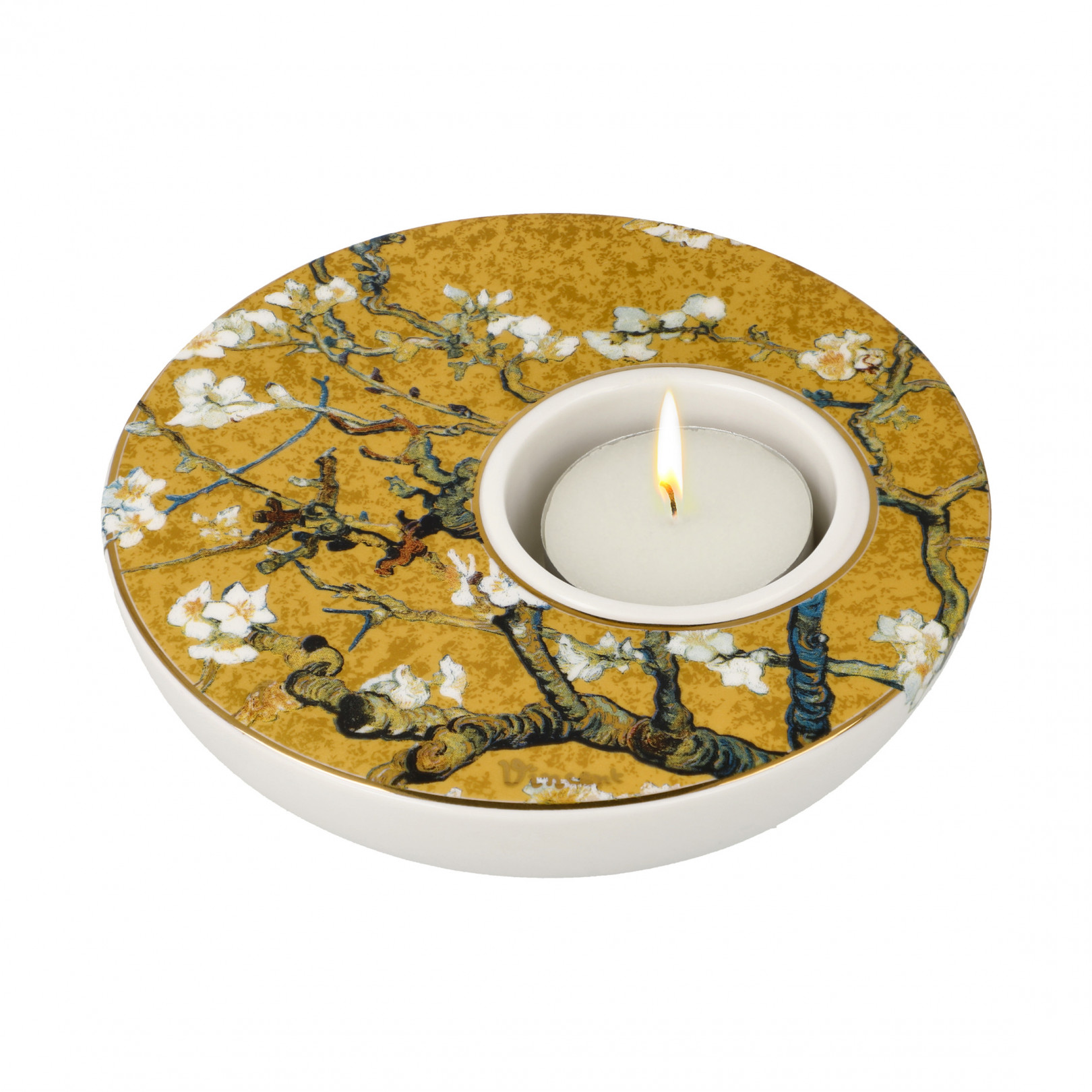Świecznik 12 cm V. van Gogh - Kwiat migdałowca złoty - Goebel