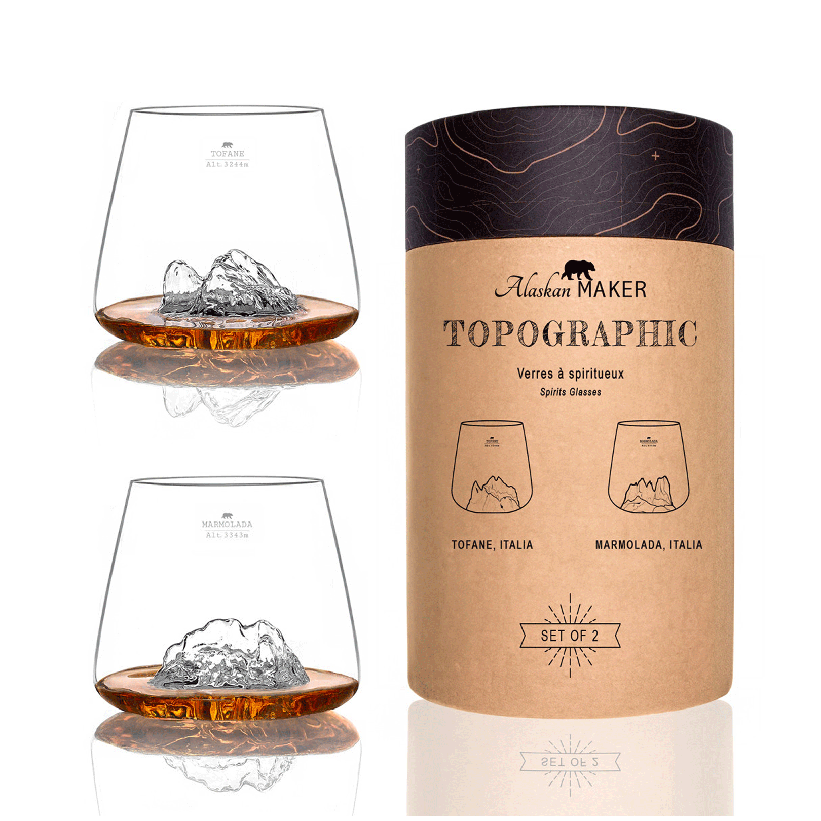 Zestaw 2 szklanek do whisky - Topographic - Tofane & Marmolada