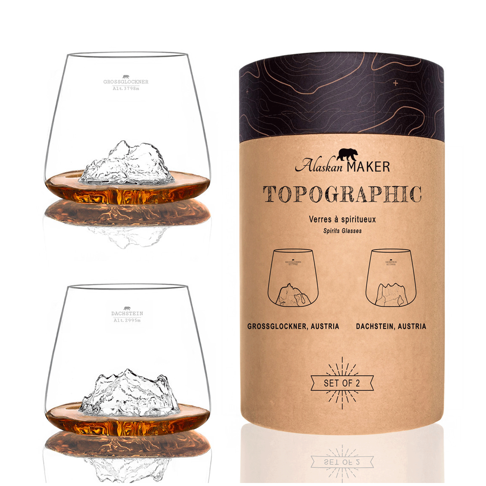 Zestaw 2 szklanek do whisky - Topographic - Grossglockner & Dachstein