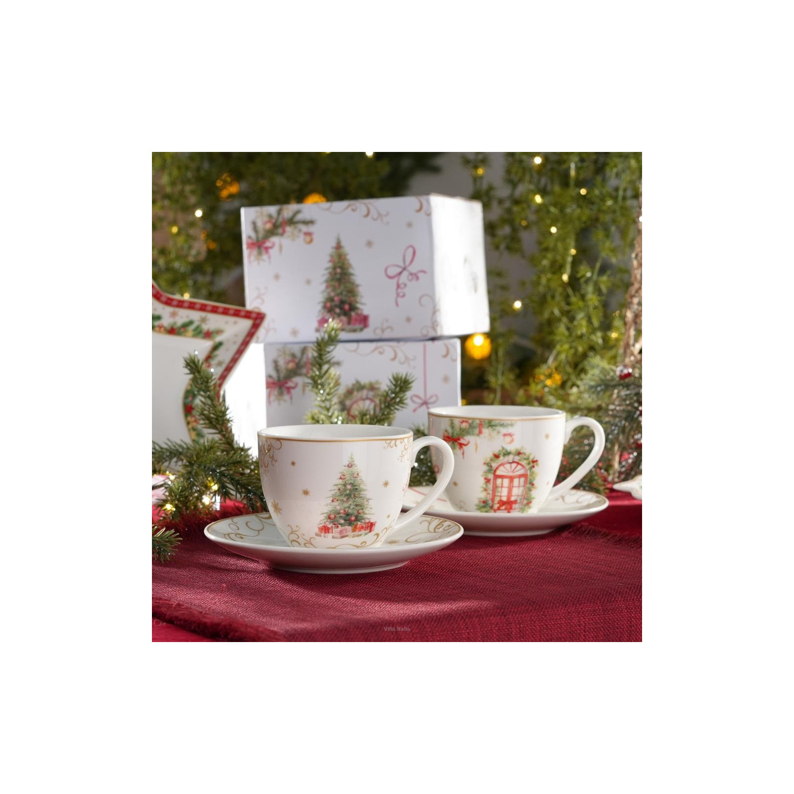 Zestaw 2 filiżanek świątecznych Christmas Tree Villa Italia