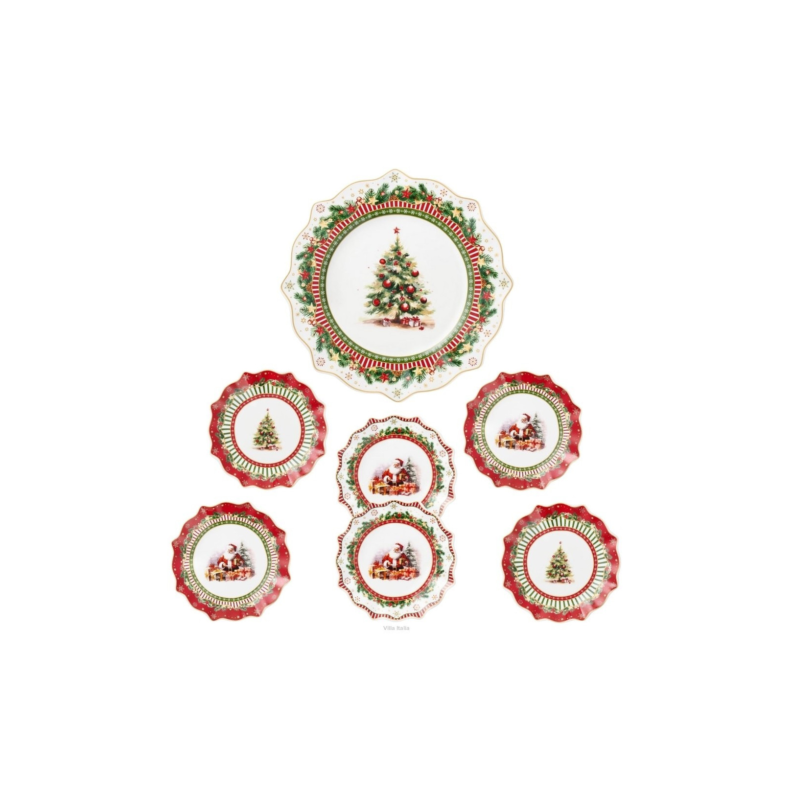 Zestaw talerzy świątecznych do ciasta 7 el. Christmas Tree Villa Italia