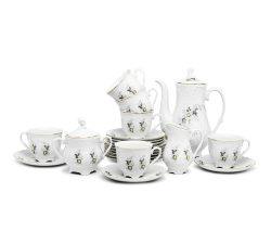 Serwis do kawy dla 6 osób 21 el. Rococo Fiołki Ćmielów