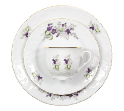 Serwis do kawy dla 6 osób 21 el. Rococo Fiołki Ćmielów