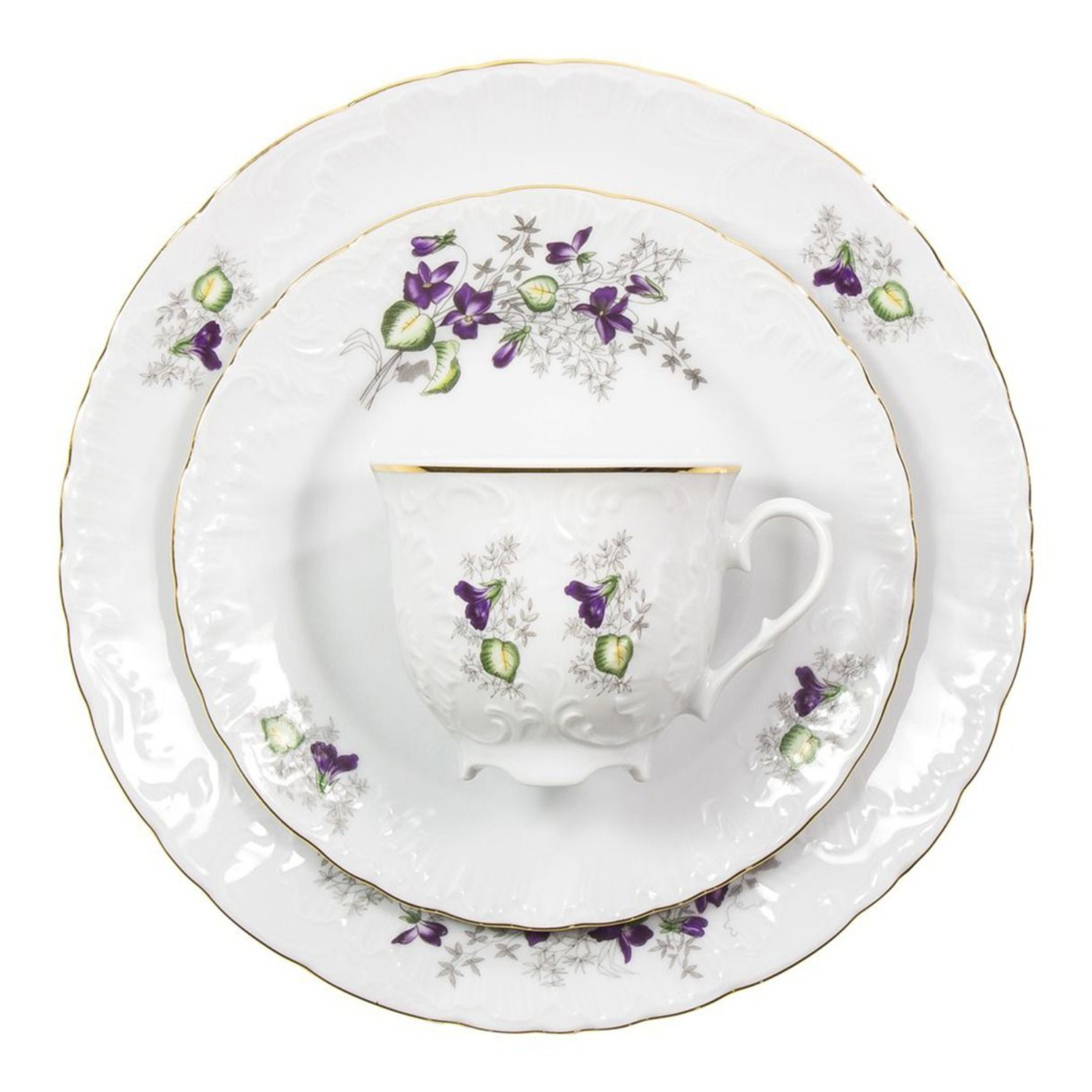 Serwis do kawy dla 6 osób 21 el. Rococo Fiołki Ćmielów