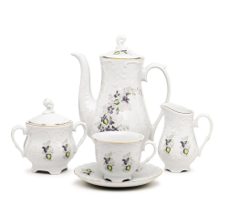 Serwis do kawy dla 6 osób 18 el. Rococo Fiołki Ćmielów