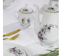 Serwis do kawy dla 6 osób 18 el. Rococo Fiołki Ćmielów